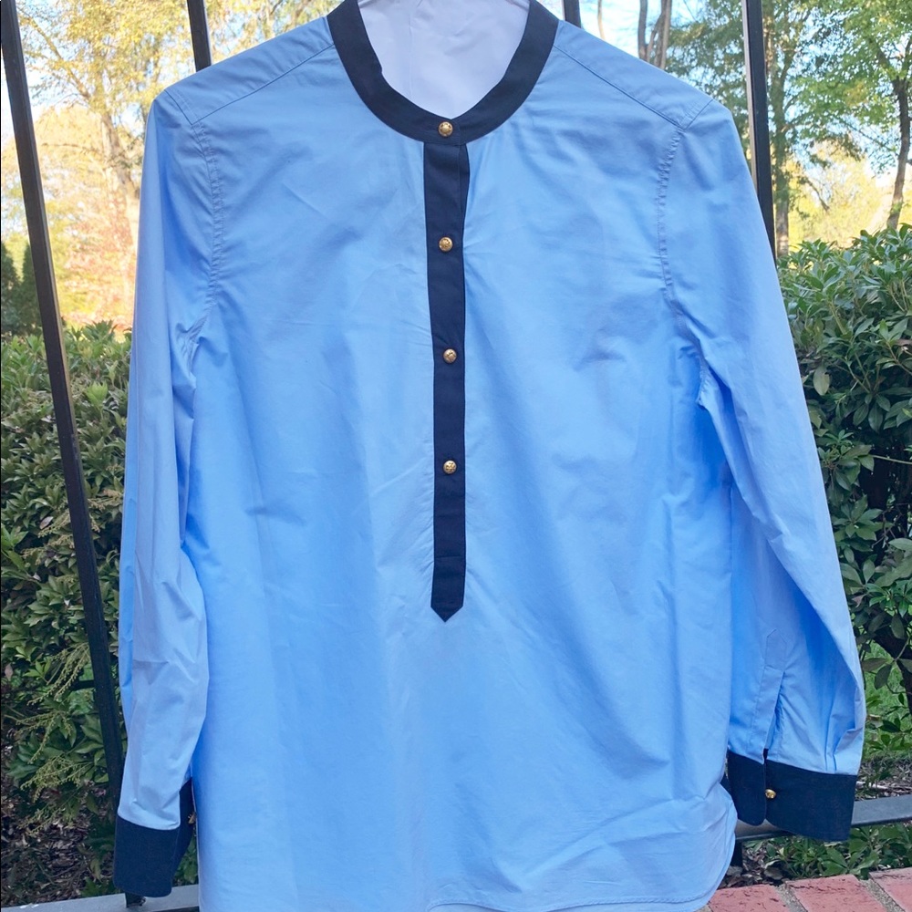 Tory Burch Blue Cotton Button Tunic Blouse Size L